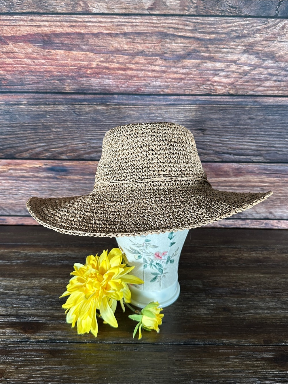 Ann Taylor Woven Sea grass Wide-Brim Sun Hat - Brown